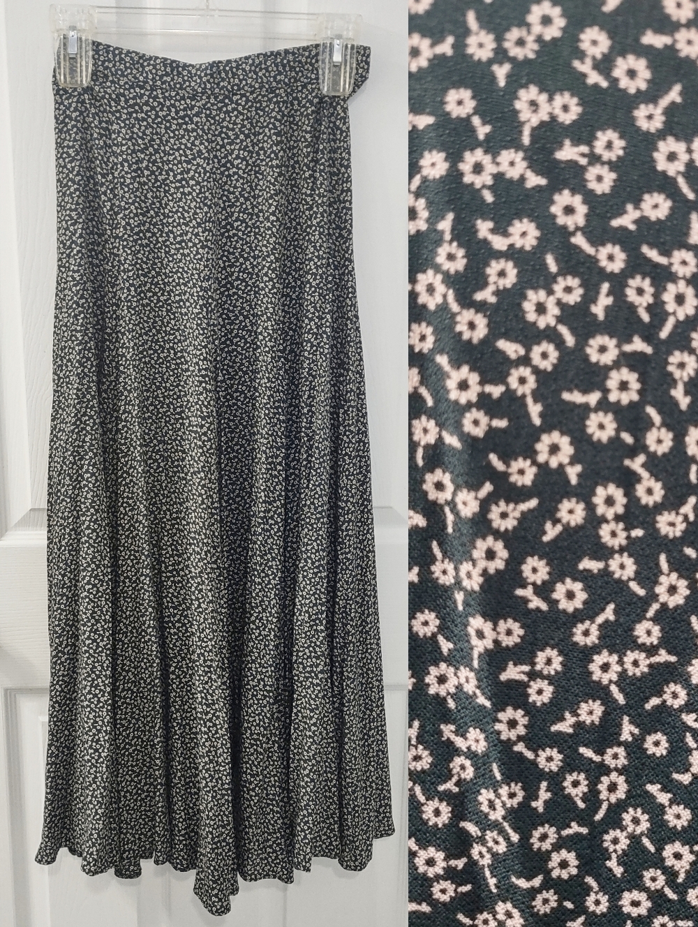 Laura Ashley Vintage Emerald Green Ditsy Floral Flowy Modest Midi Skirt Size 6